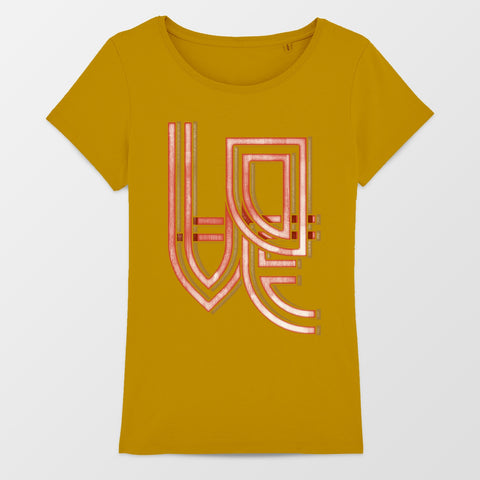 Mustard Yellow T-Shirt with Multicolored Love Print