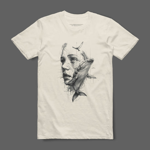 Thoughtful face and whale design t-shirt