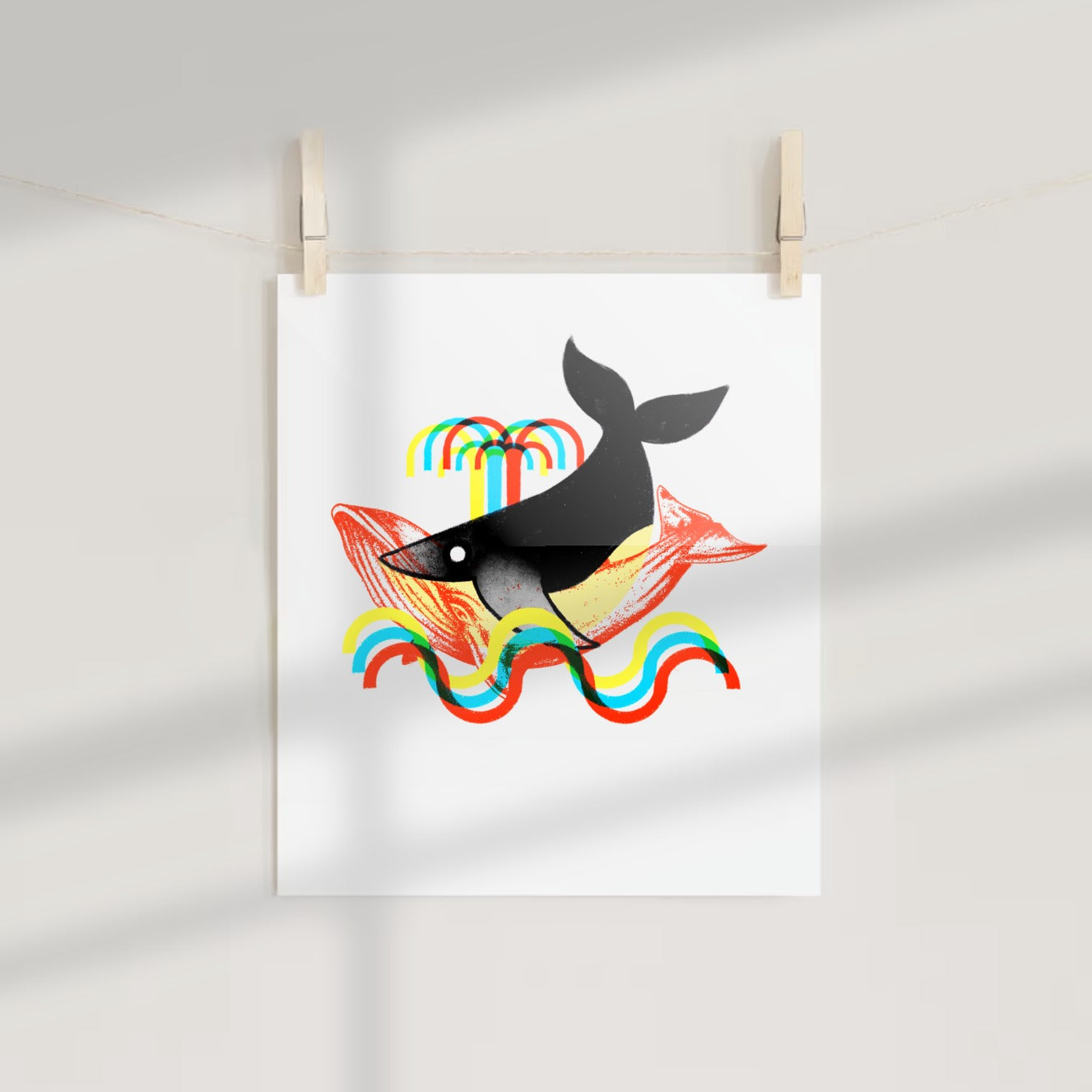 Colorful Whale and Rainbows Art Print Poster