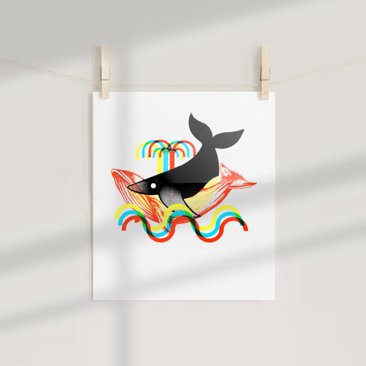Colorful Whale and Rainbows Art Print Poster