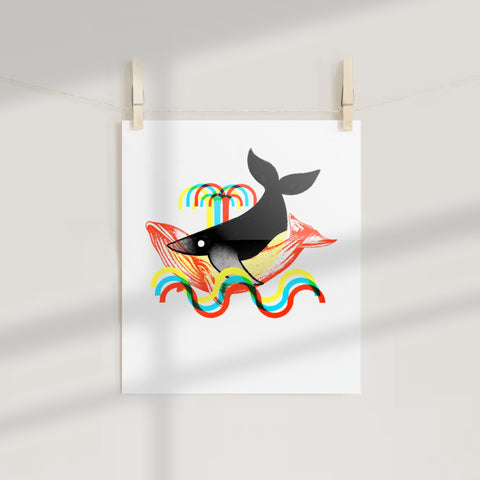 Colorful Whale and Rainbows Art Print Poster