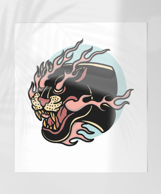 Fierce Black Panther with Flaming Mane design print