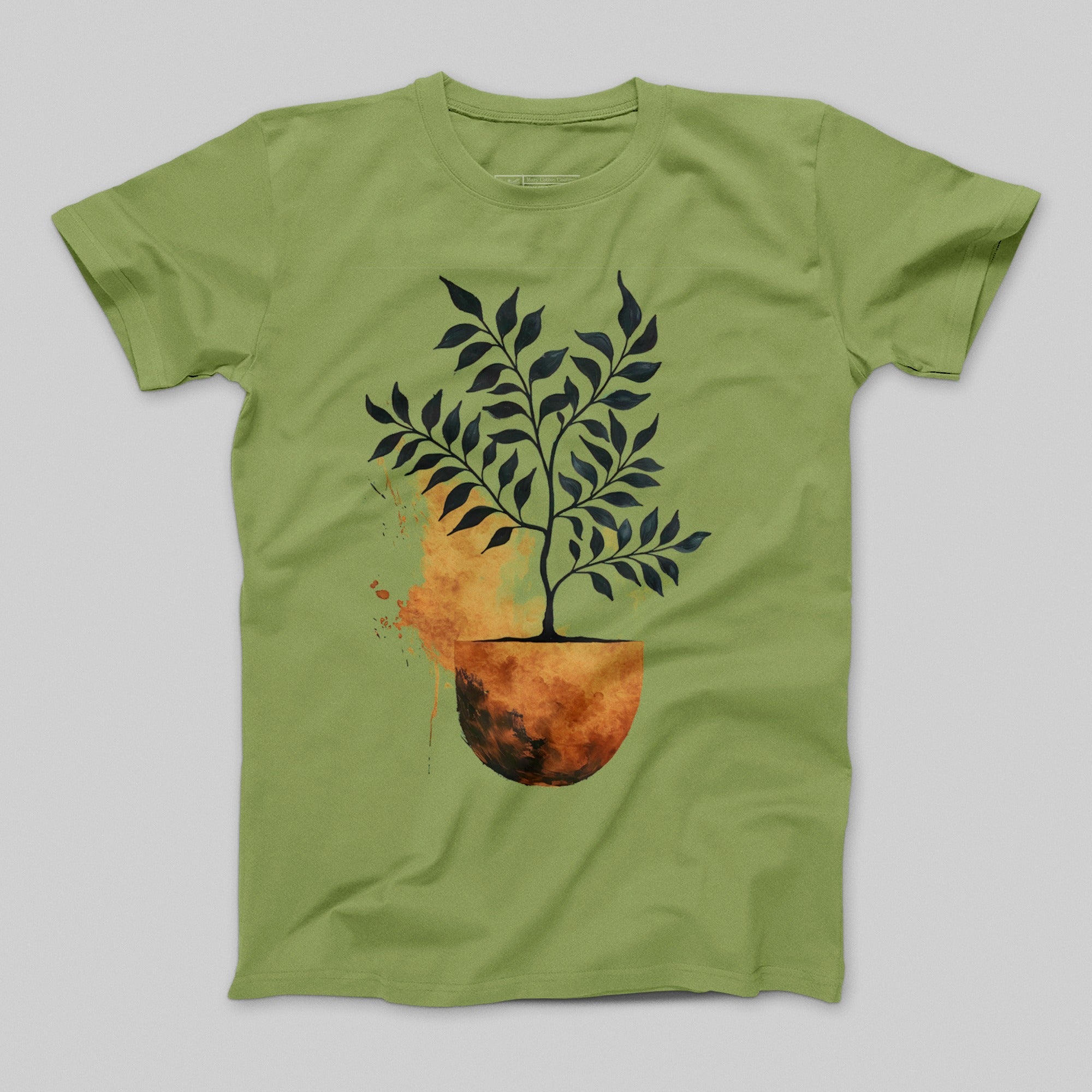 Artistic Potted Plant Graphic Tee Shirt Green Design