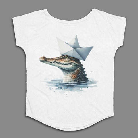 Crocodile with Paper Hat Graphic Tee for Unique Style