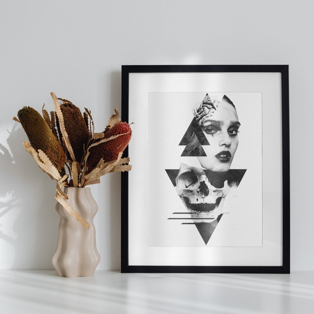 Abstract Geometric Art with Skull and Woman Print