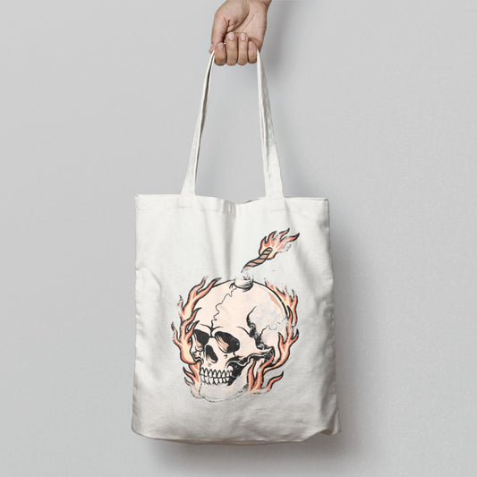 Flaming Skull Design Tote Bag for Everyday Use