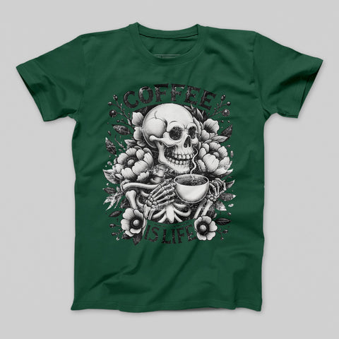 Coffee Is Life Skeleton Holding Cup T-shirt