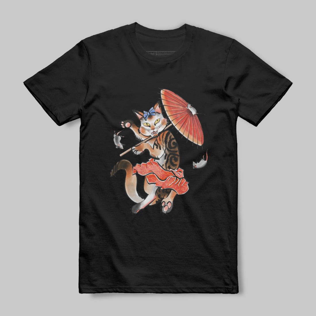Cute Cat with Umbrella and Mice Graphic T-Shirt