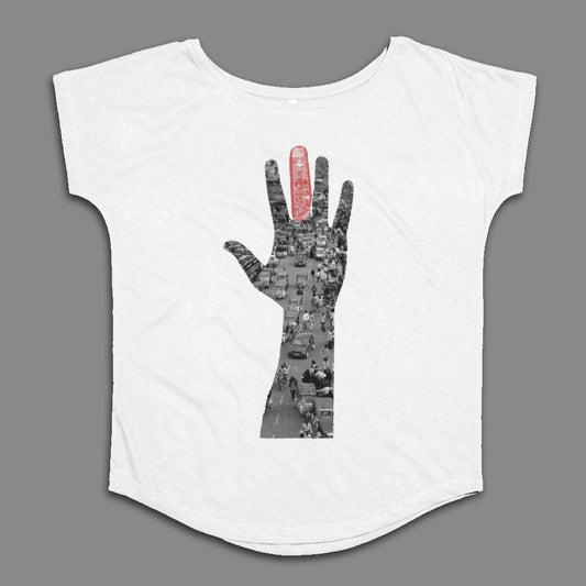 Urban Street Scene Hand Graphic White T-Shirt