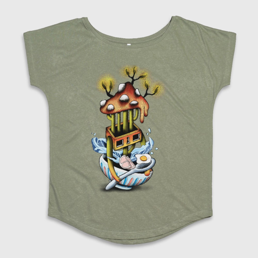 Unique Mushroom and Ramen Bowl Design Graphic Tee
