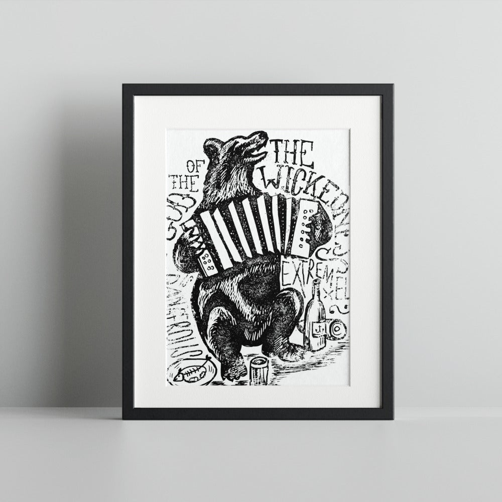 Bear Playing Accordion Art Print with Unique Design