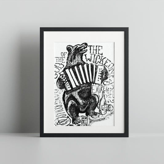Bear Playing Accordion Art Print with Unique Design
