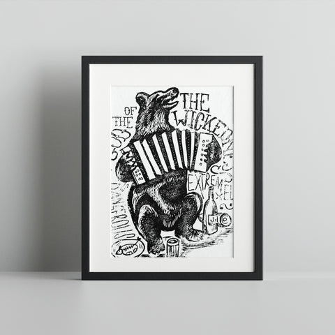 Bear Playing Accordion Art Print with Unique Design