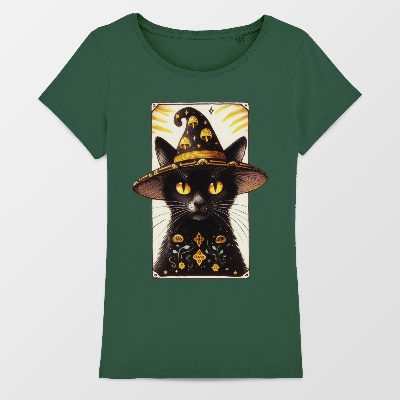 Enchanting Black Cat in Witch Hat Graphic Tee