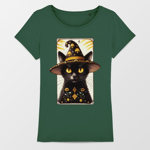 Enchanting Black Cat in Witch Hat Graphic Tee