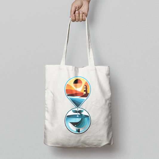 Abstract Lighthouse and Whale Design Tote Bag