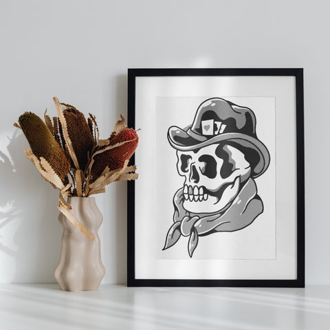 Skull Wearing Cowboy Hat and Bandana Framed Artwork