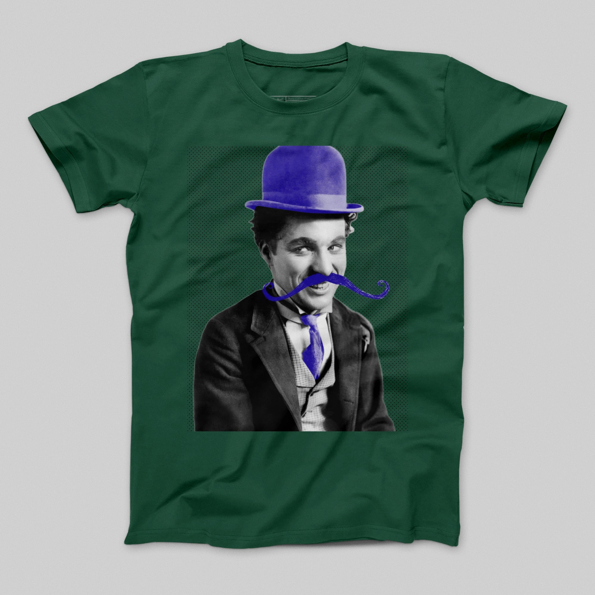 Humorous Blue Mustache and Hat Graphic T-Shirt