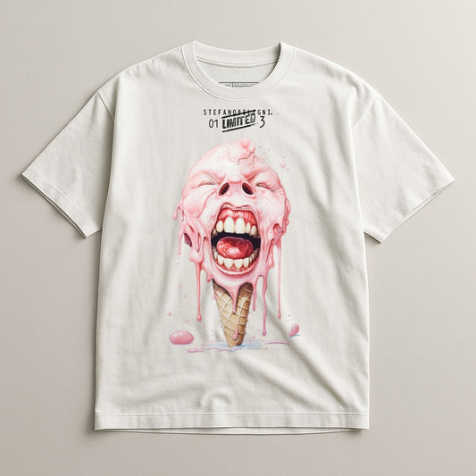 Ice Cream Cone Melting Face Graphic T-shirt