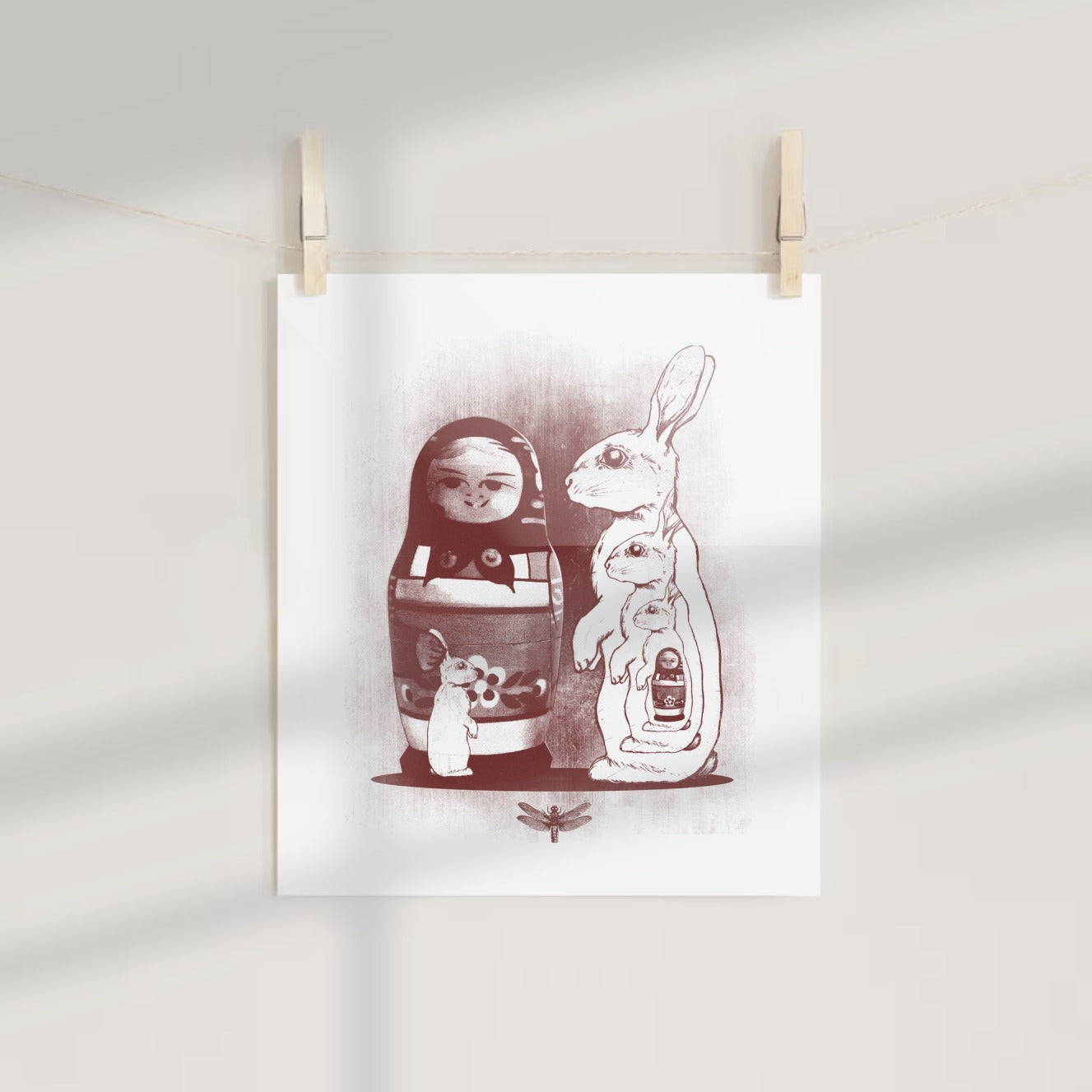 Matryoshka Dolls and Rabbits Modern Art Print