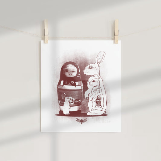 Matryoshka Dolls and Rabbits Modern Art Print