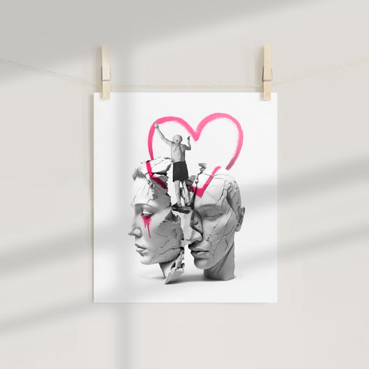 Abstract Art with Faces and Love Heart Poster