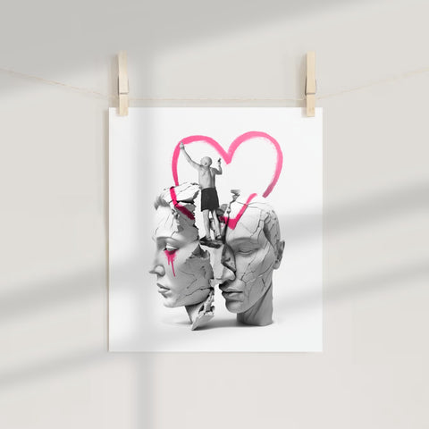 Abstract Art with Faces and Love Heart Poster