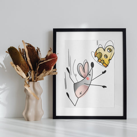 Cute Cartoon Mouse with Cheese Poster Wall Art Decor