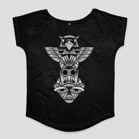 Tribal Totem Owl and Mask Graphic Women's Shirt