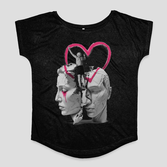 Artistic Broken Statues and Pink Heart T-shirt