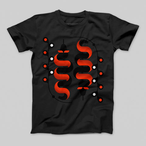 Black T-shirt with Red Geometric Pattern Design Product