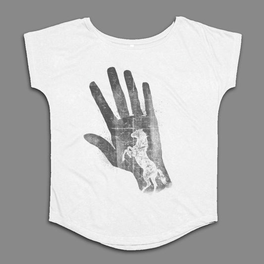 Handprint and Horse Graphic Design on White Shirt