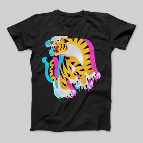 Vibrant Multicolored Tiger Graphic Print T-Shirt