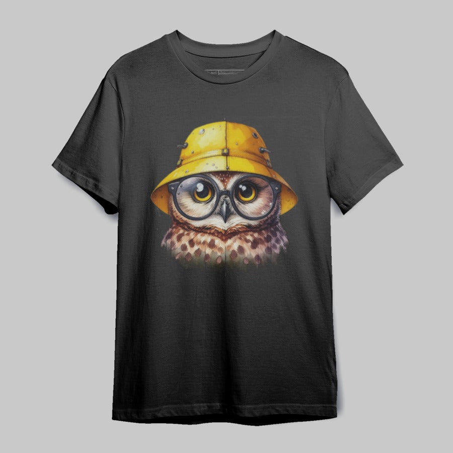 Cute Owl with Yellow Hat Printed Graphic Tee