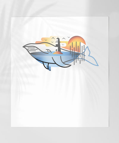 Whale and Lighthouse Sunset Scenic Art Print
