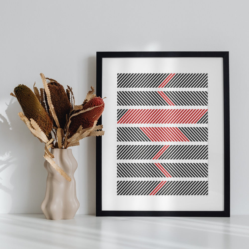 Modern Geometric Black Red and White Wall Art Print