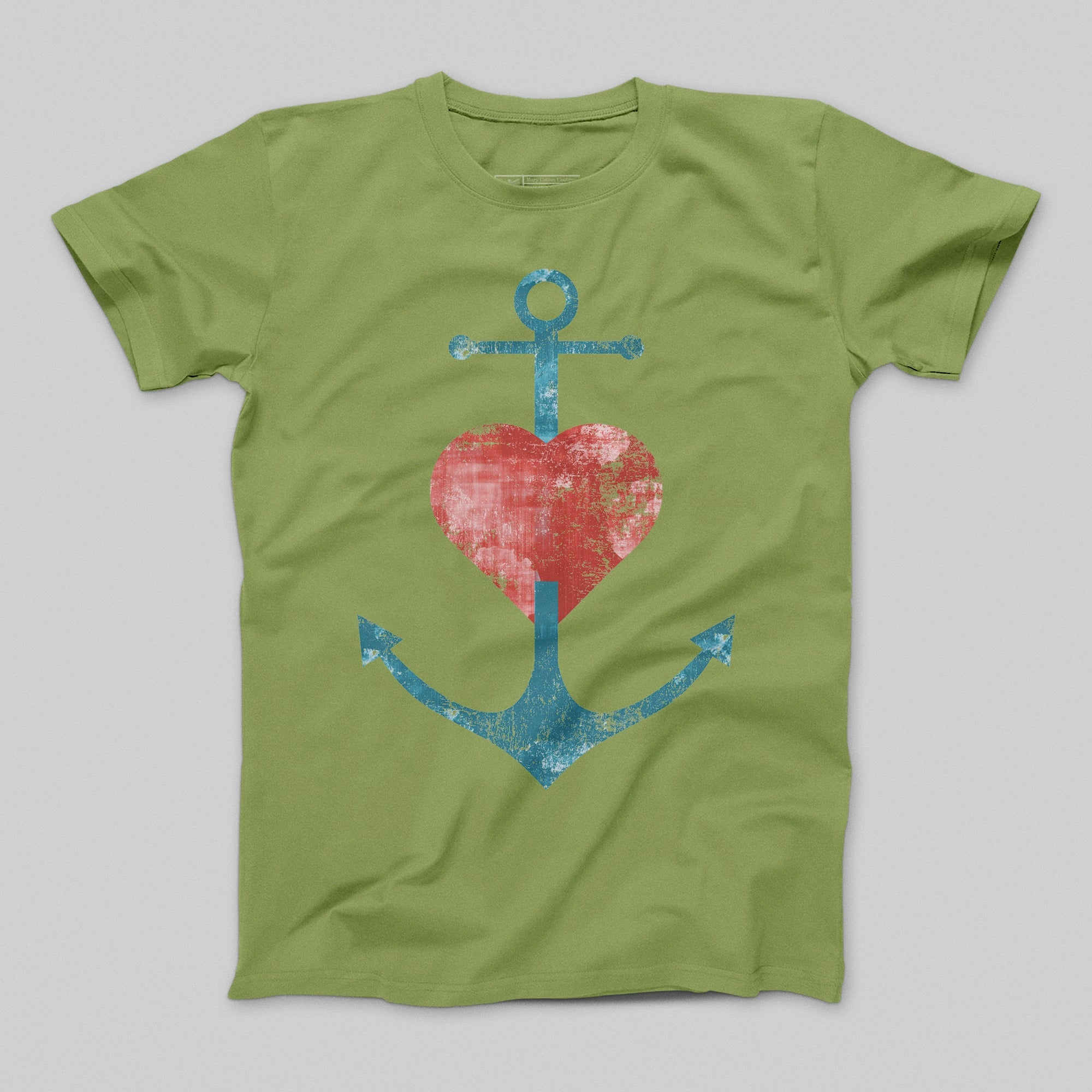 Heart and Anchor Graphic Tee in Green Shirt