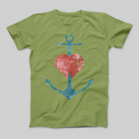 Heart and Anchor Graphic Tee in Green Shirt