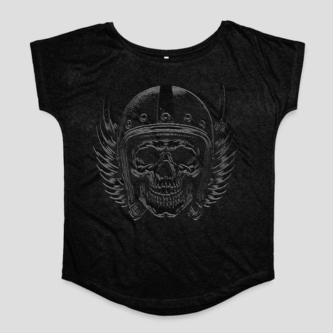 Winged Skull with Helmet Graphic Printed T-shirt
