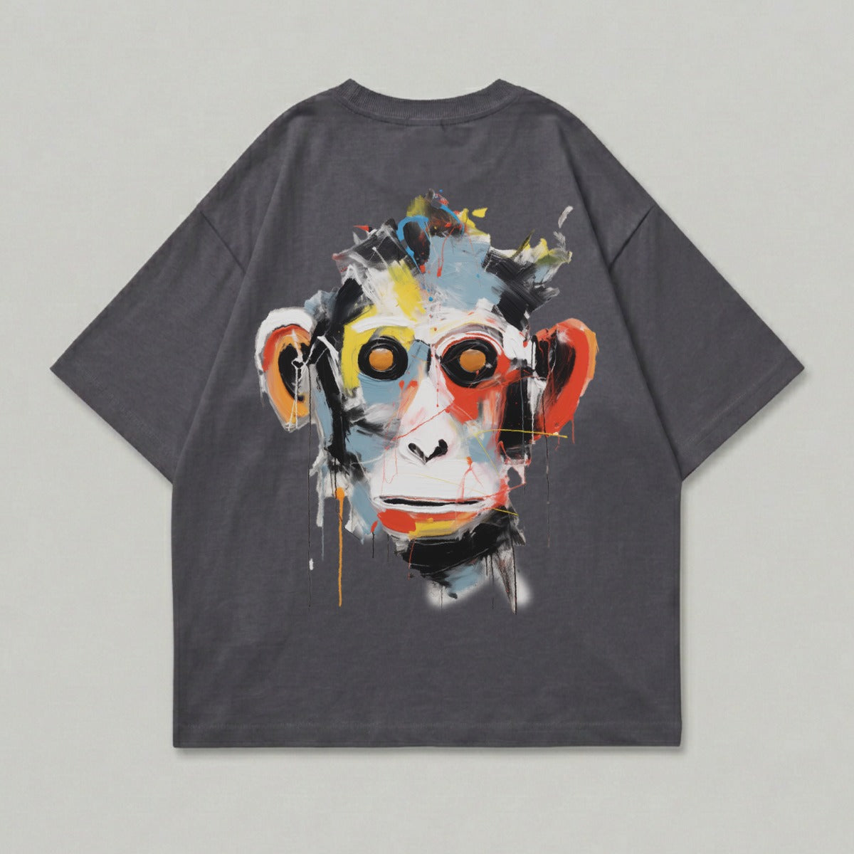 Grey Abstract Colorful Monkey Face Graphic T-shirt product type