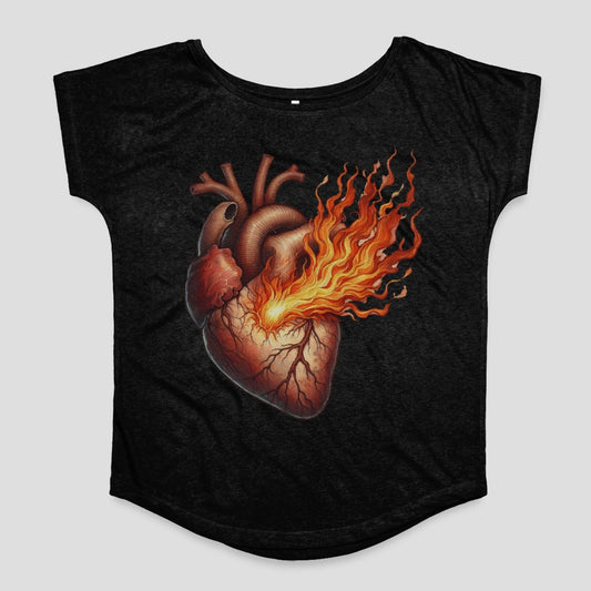 Heart on Fire Art Graphic Printed Black T-Shirt