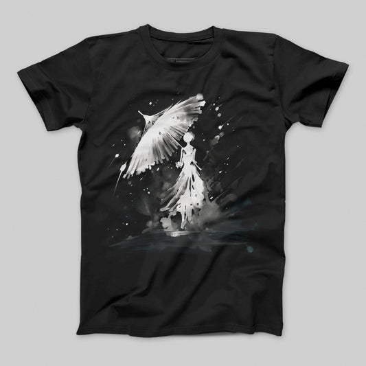 Ethereal White Bird and Woman Graphic Tee Product