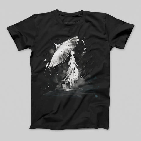 Ethereal White Bird and Woman Graphic Tee Product