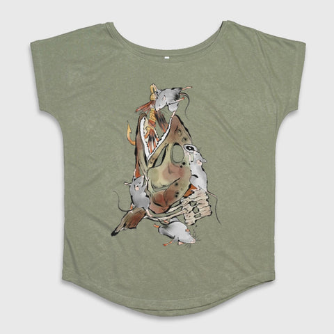 Fish Skull with Mice Graphic on Green Shirt product