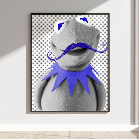 Quirky Puppet with Blue Mustache and Collar Wall Art