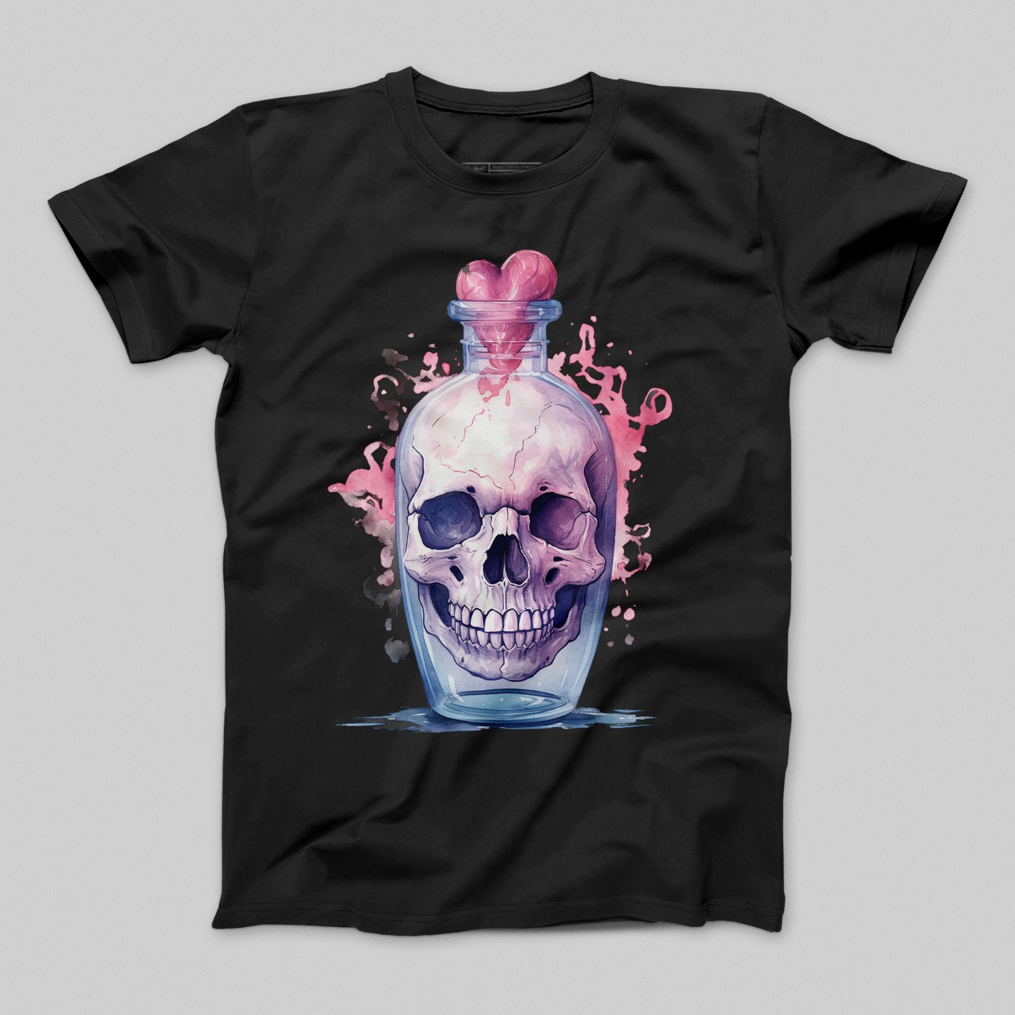 Skull in a Bottle with Heart Graphic T-shirt