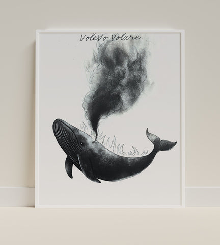 Volevo Volare Whale with Smoke Art Print