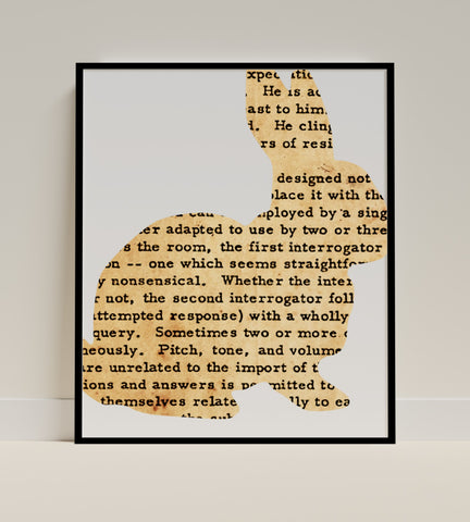 Vintage Text Collage Wall Art with Bunny Shape