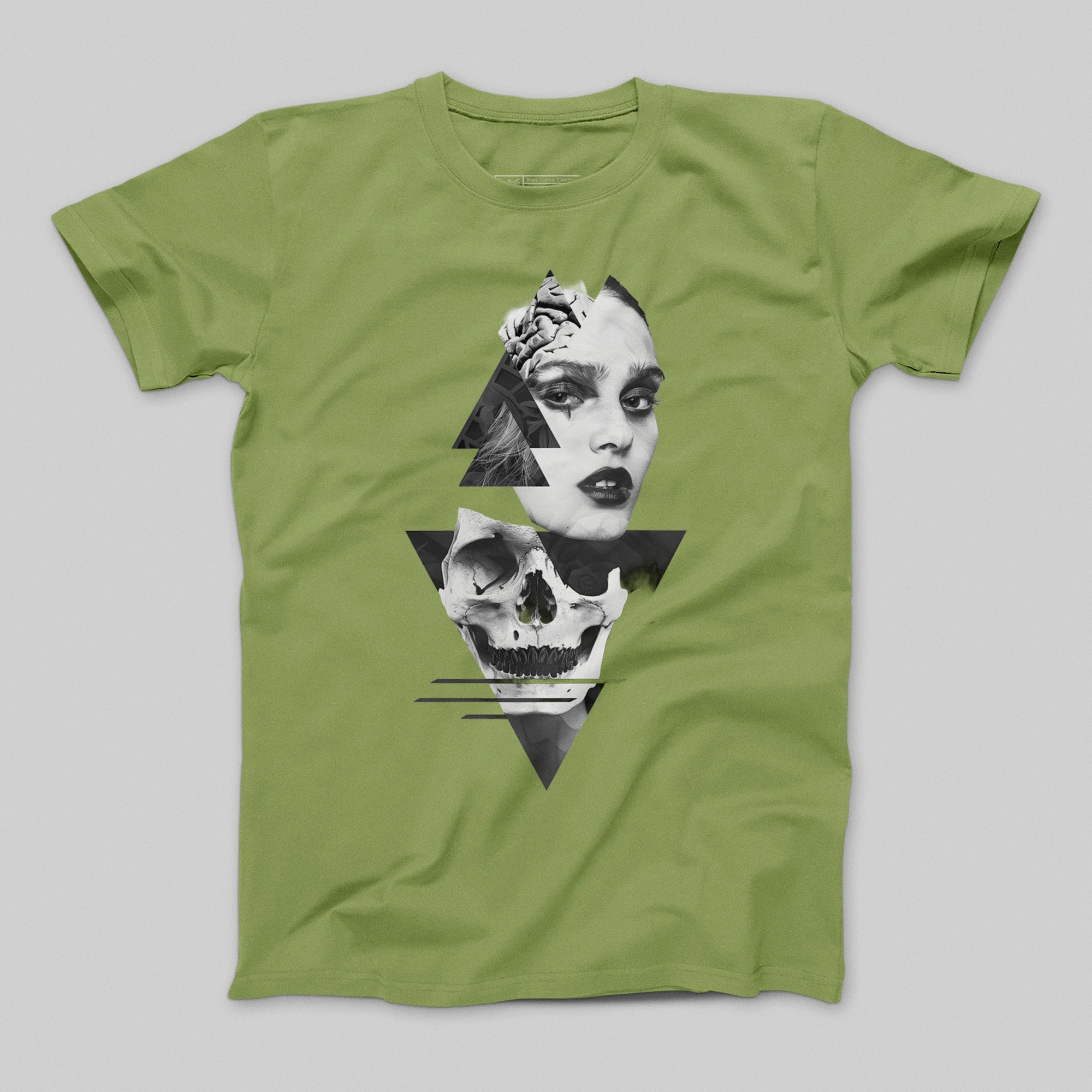 Gothic Triangle Pattern Woman and Skull Graphic T-Shirt