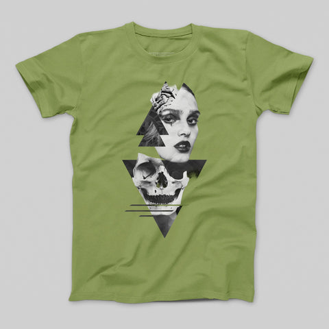 Gothic Triangle Pattern Woman and Skull Graphic T-Shirt